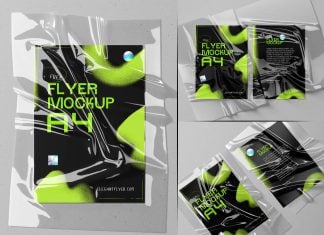 3 Free A4 Flyer Mockups Under Transparent Plastic Sheet Overlay