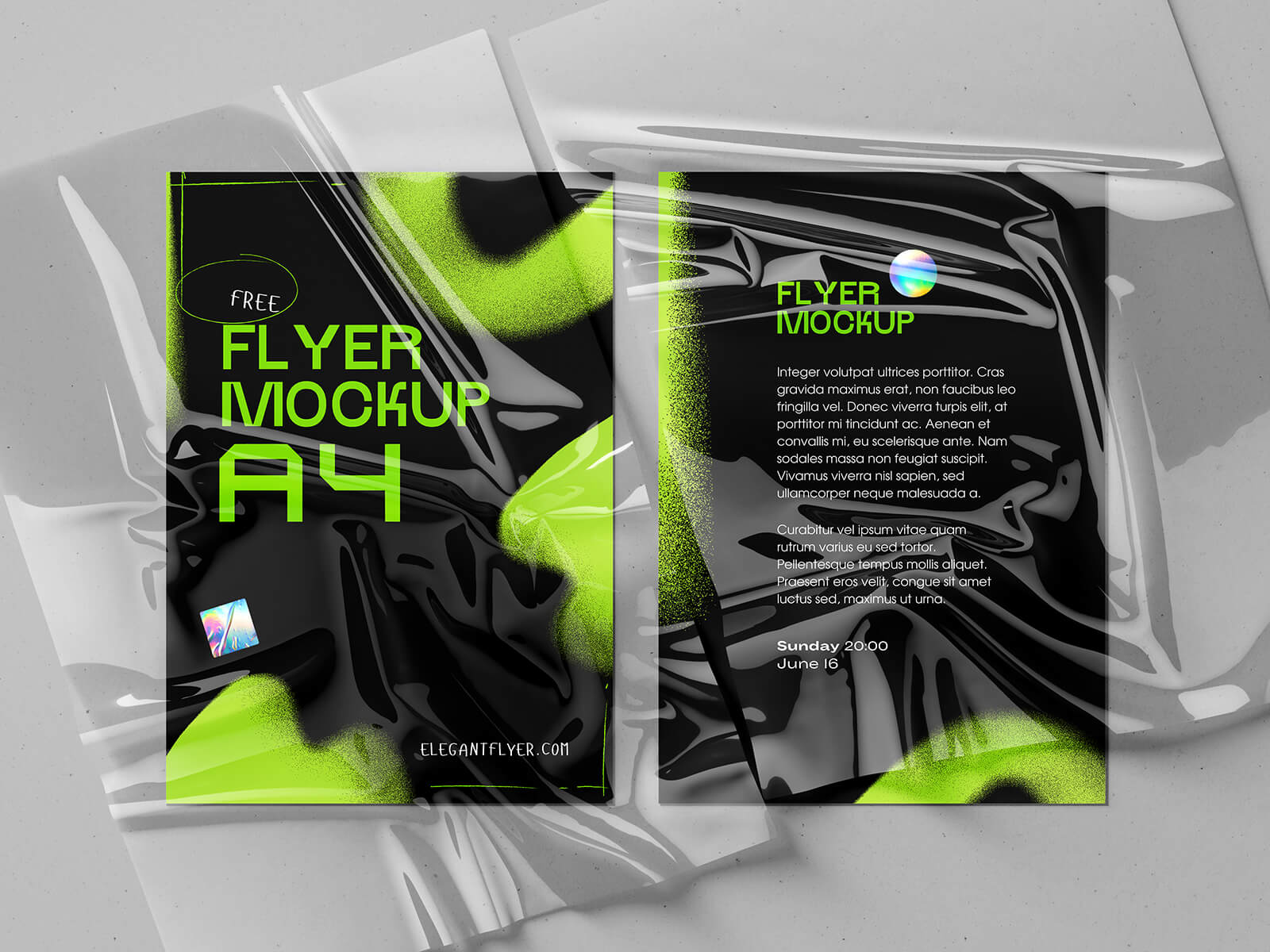 3 Free A4 Flyer Mockups Under Transparent Plastic Sheet Overlay