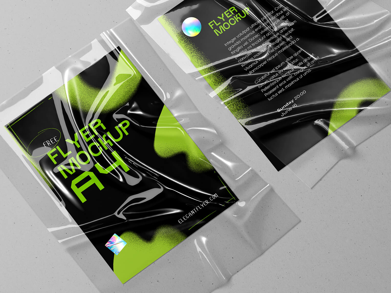 3 Free A4 Flyer Mockups Under Transparent Plastic Sheet Overlay