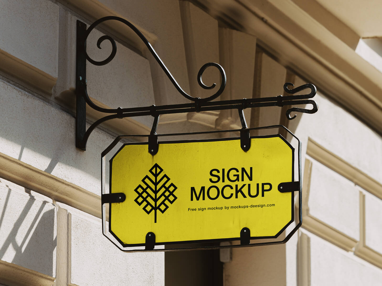 Free Antique Wrought Iron Scroll Bracket Sign Mockup PSD