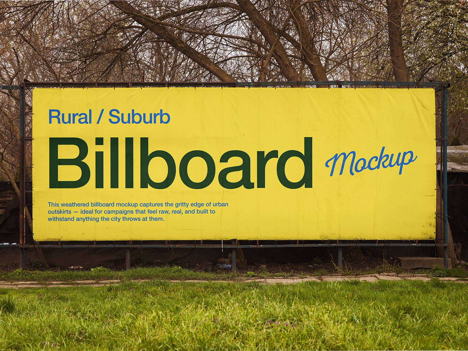 Free Rustic Rural Suburb Billboard Mockup PSD