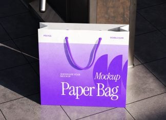 Free Paper Shopping Bag At Entrance Mockup PSD Set