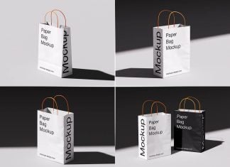 5 Free Twisted Handle Paper Shopping Bag Mockup PSD