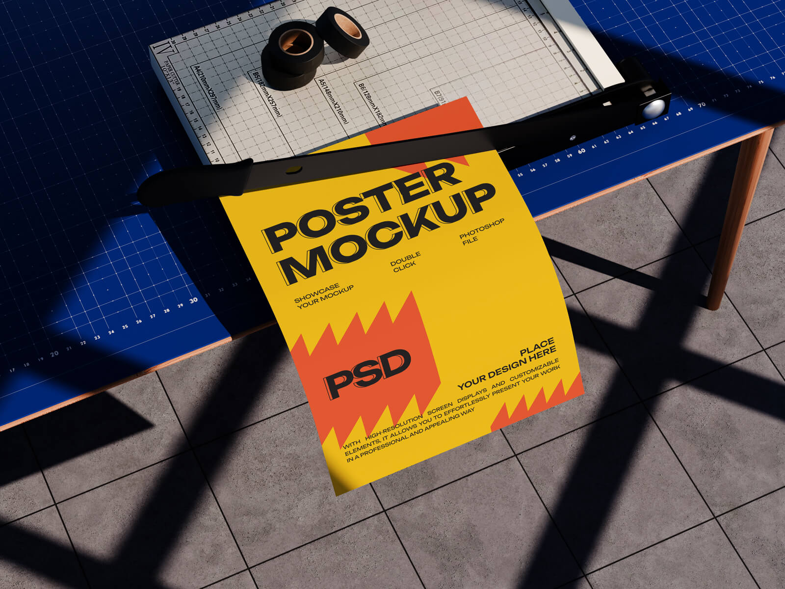 Free Paper Flyers On Cutting Mat Mockup PSD Set
