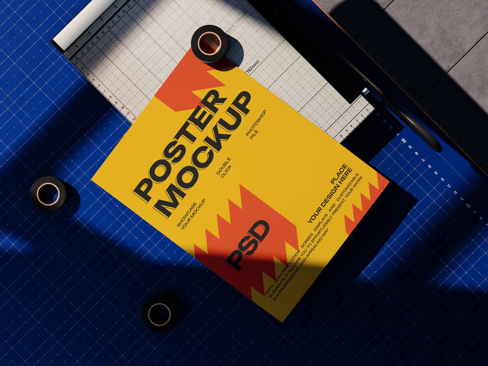 Free Paper Flyers On Cutting Mat Mockup PSD Set