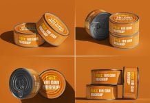4 Free Small Food Tin Can Mockup PSD