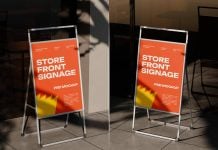 Free Elegant Aluminum Shop Display Stand Mockup PSD