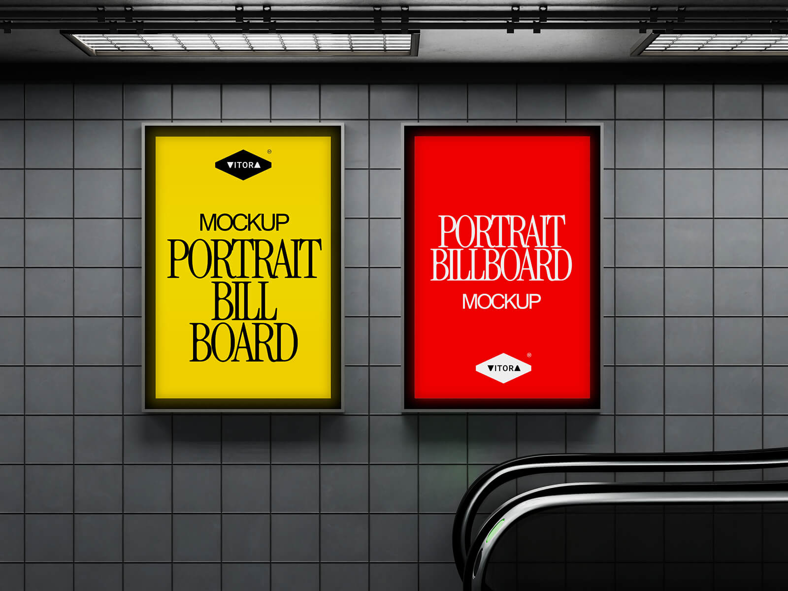 Free Twin Indoor Subway Posters Mockup PSD Set
