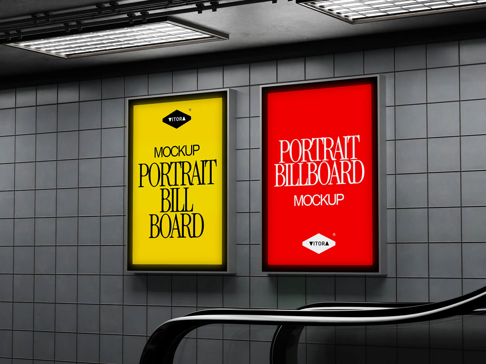 Free Twin Indoor Subway Posters Mockup PSD Set