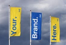 Free Triple Vertical Pole Banner Flags Mockup PSD
