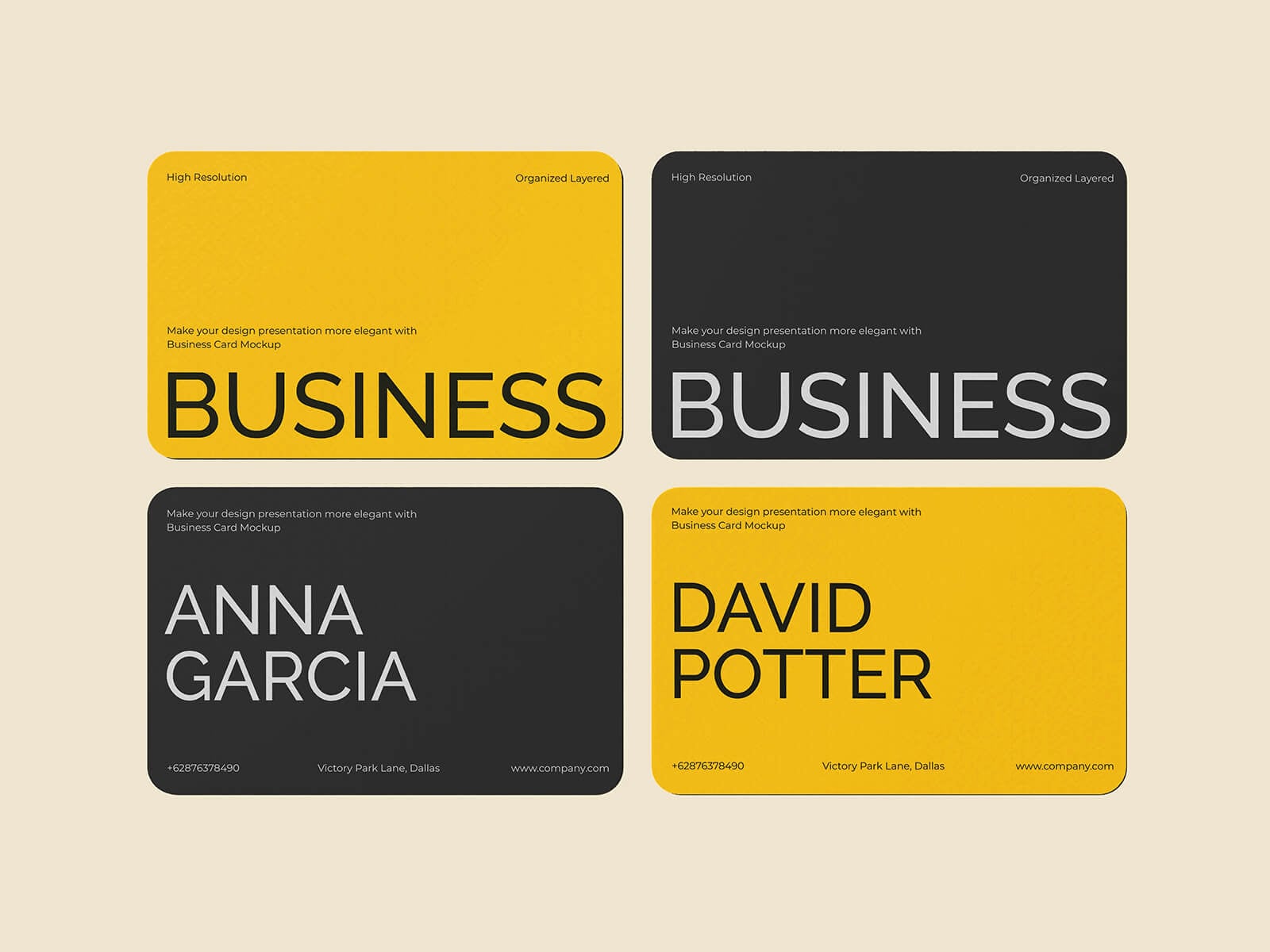 5 Free Professional Rounded Corners Business Card Mockup PSD Files Set