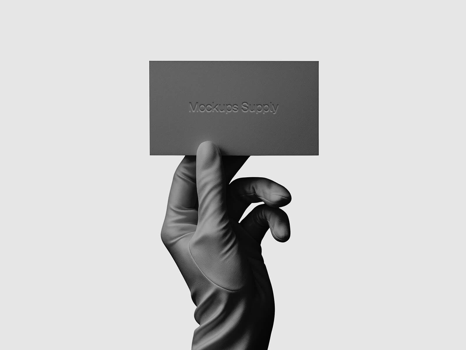 Gloved Hand Holding Business Card Mockup