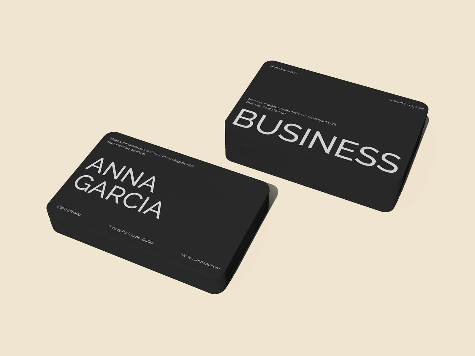 5 Free Professional Rounded Corners Business Card Mockup PSD Files Set