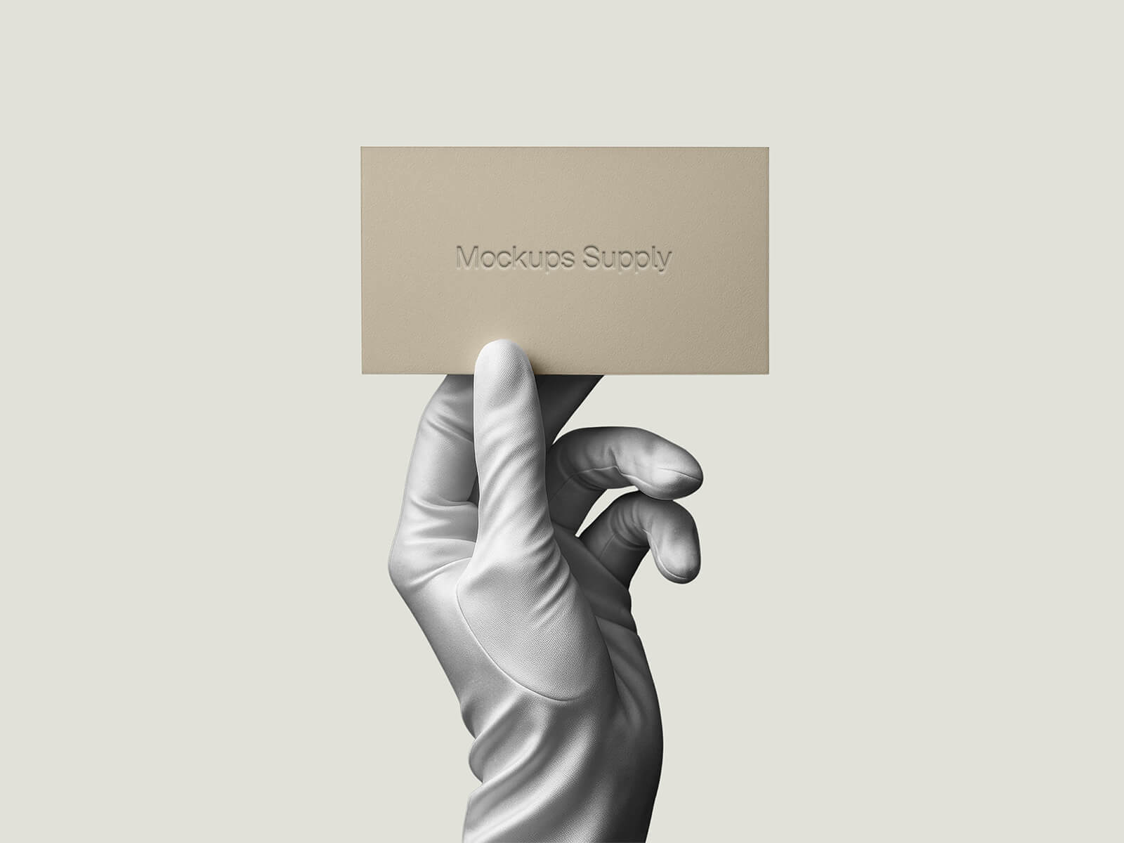 Gloved Hand Holding Business Card Mockup