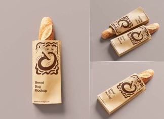 3 Free French Baguette Bread Paper Bag Mockup PSD Files