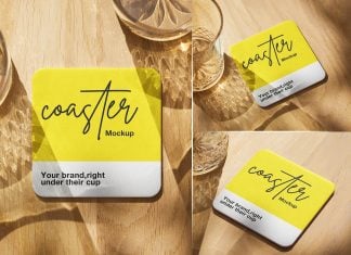 Free Rounded Corners Beverage Coaster Mockup PSD