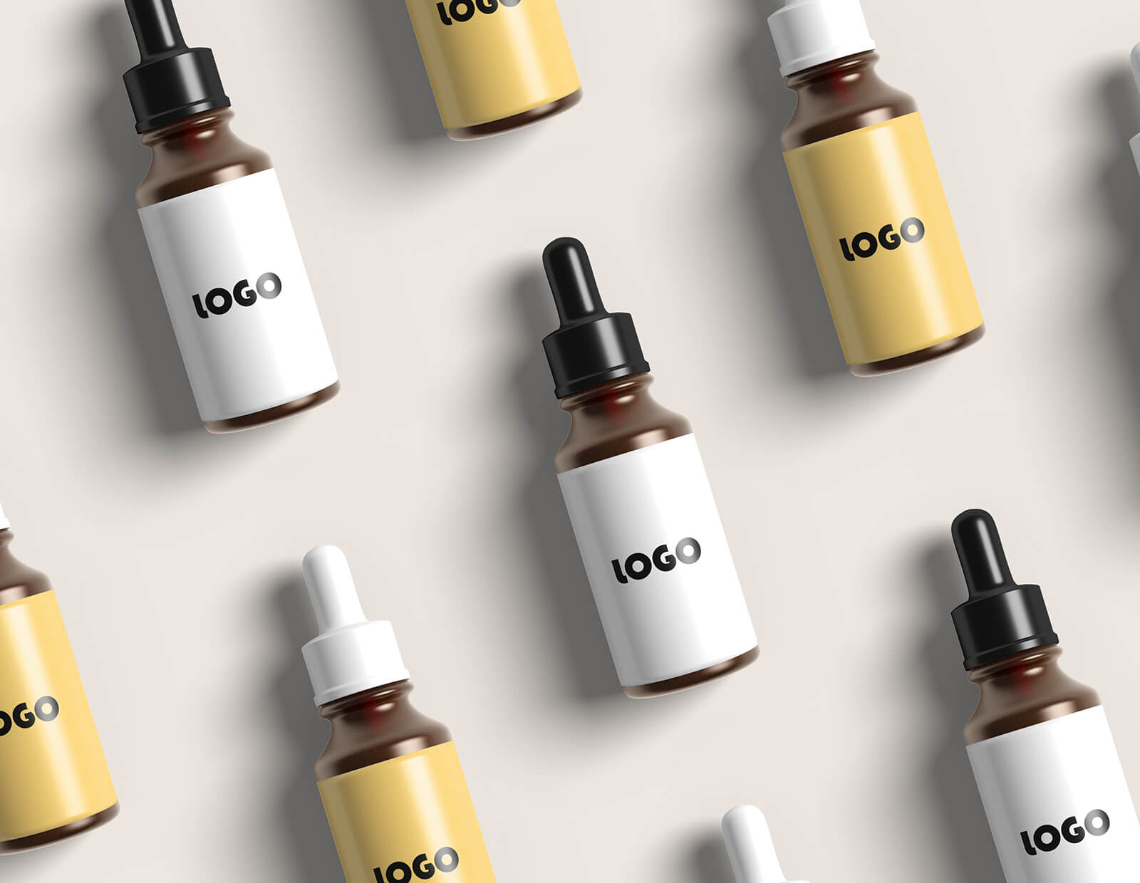 3 Free Amber Glass Dropper Bottle Mockup PSD Files Set