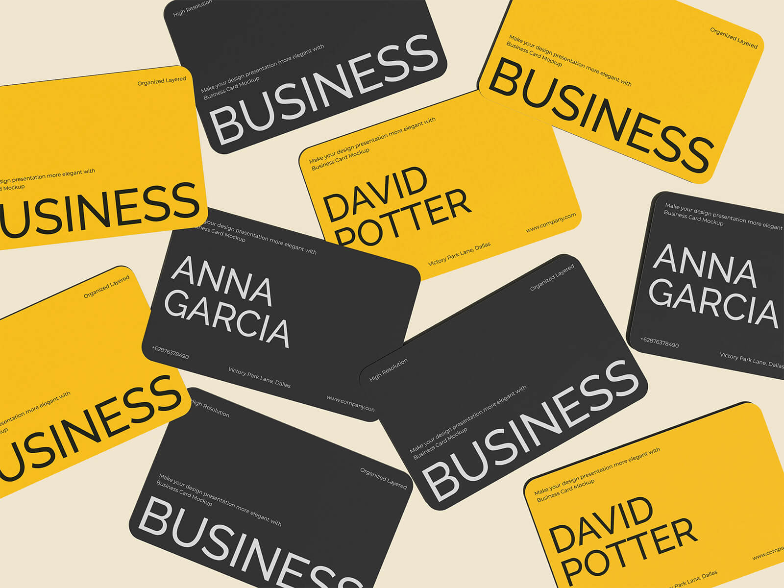 5 Free Professional Rounded Corners Business Card Mockup PSD Files Set