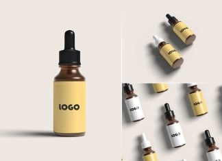 3 Free Amber Glass Dropper Bottle Mockup PSD Files Set