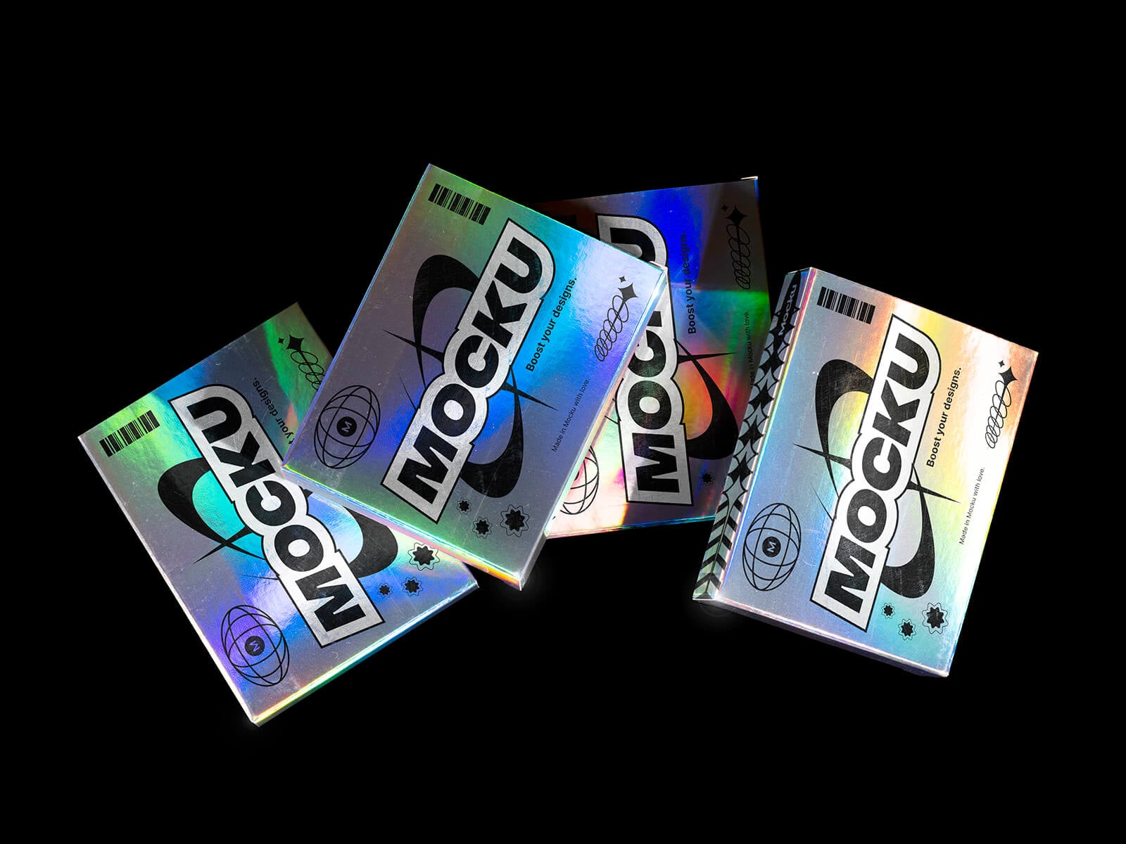 4 Free Holographic Box Mockup PSD
