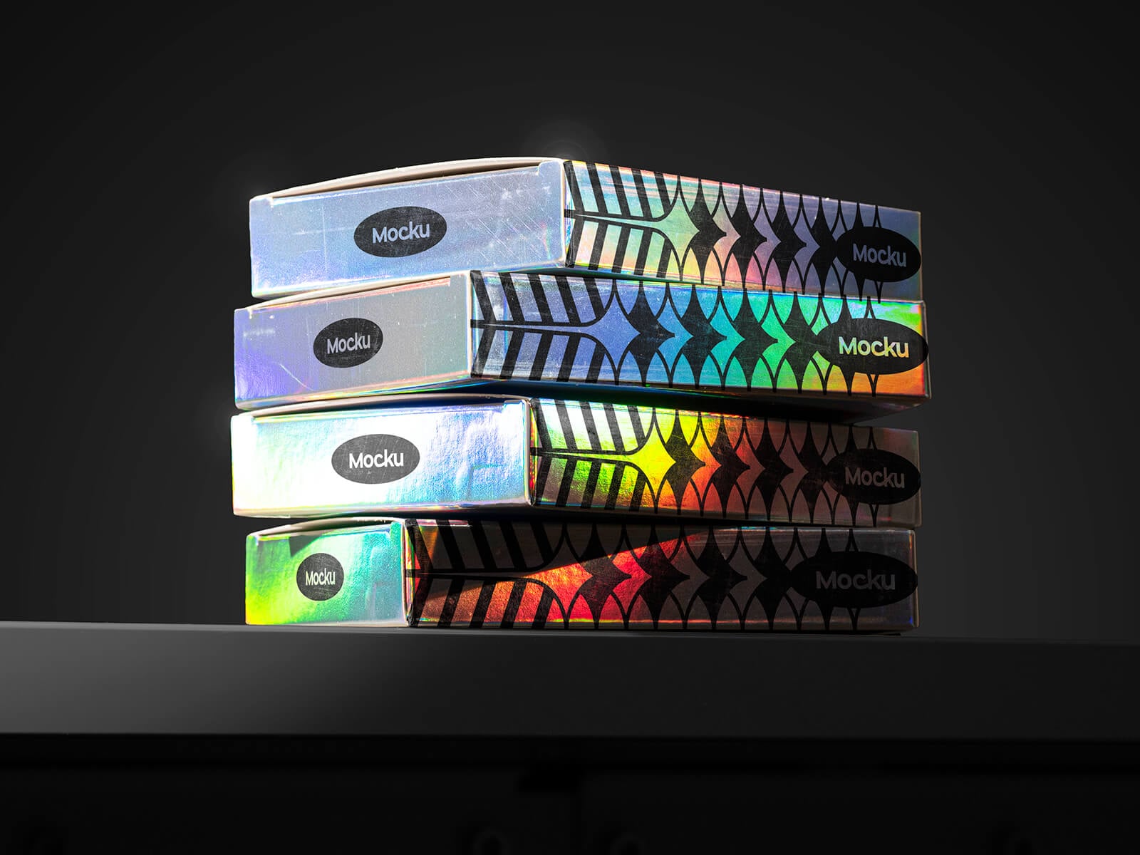 4 Free Holographic Box Mockup PSD