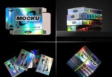 4 Free Holographic Box Mockup PSD