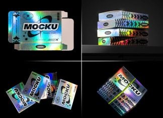 4 Free Holographic Box Mockup PSD