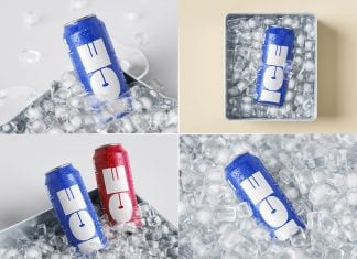 4 Free Ice Bucket Tin Can Beverage Mockup PSD