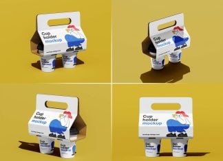 4 Free Corrugated Drink Holder with Handle Mockup PSD Set