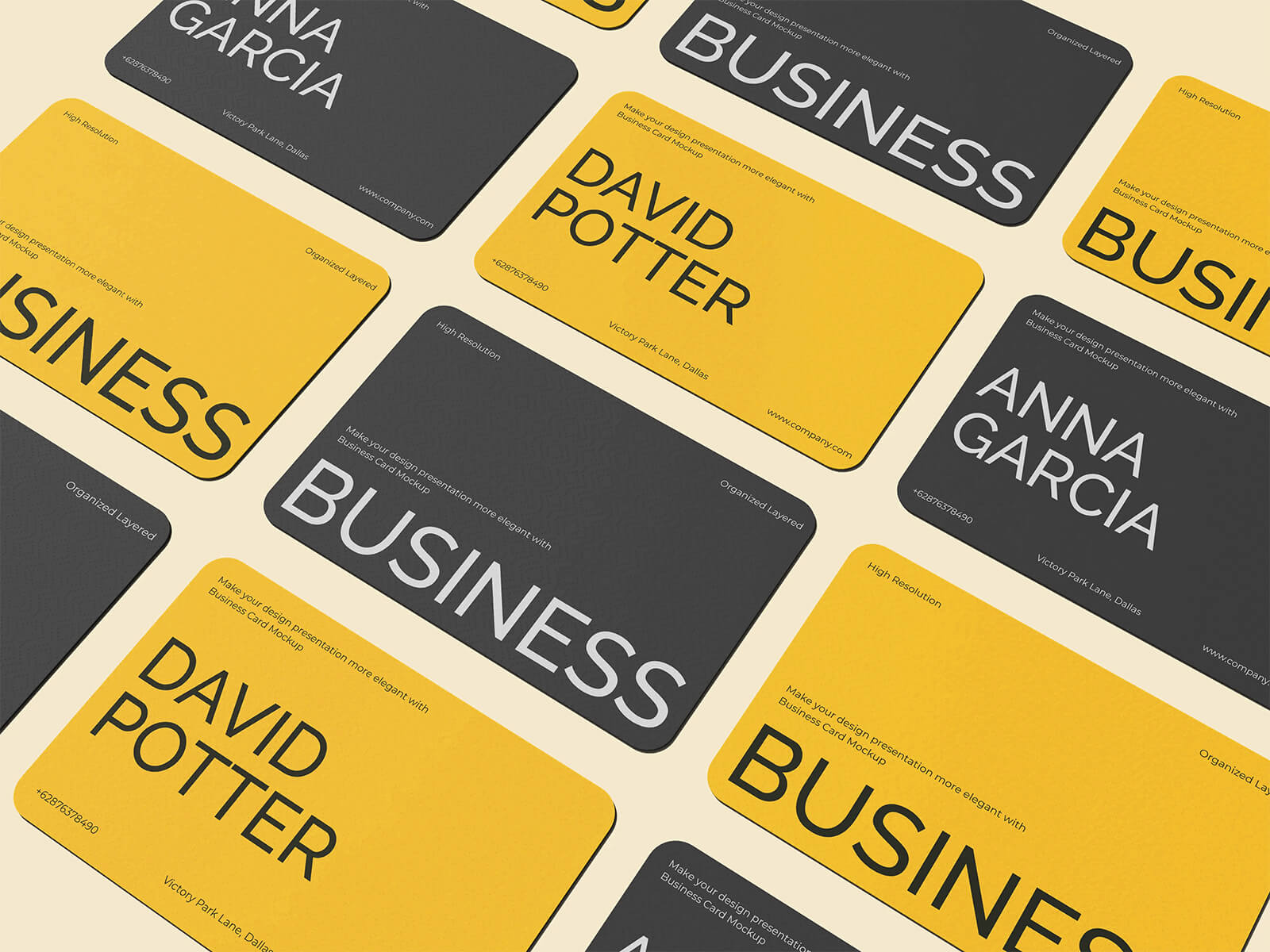 5 Free Professional Rounded Corners Business Card Mockup PSD Files Set