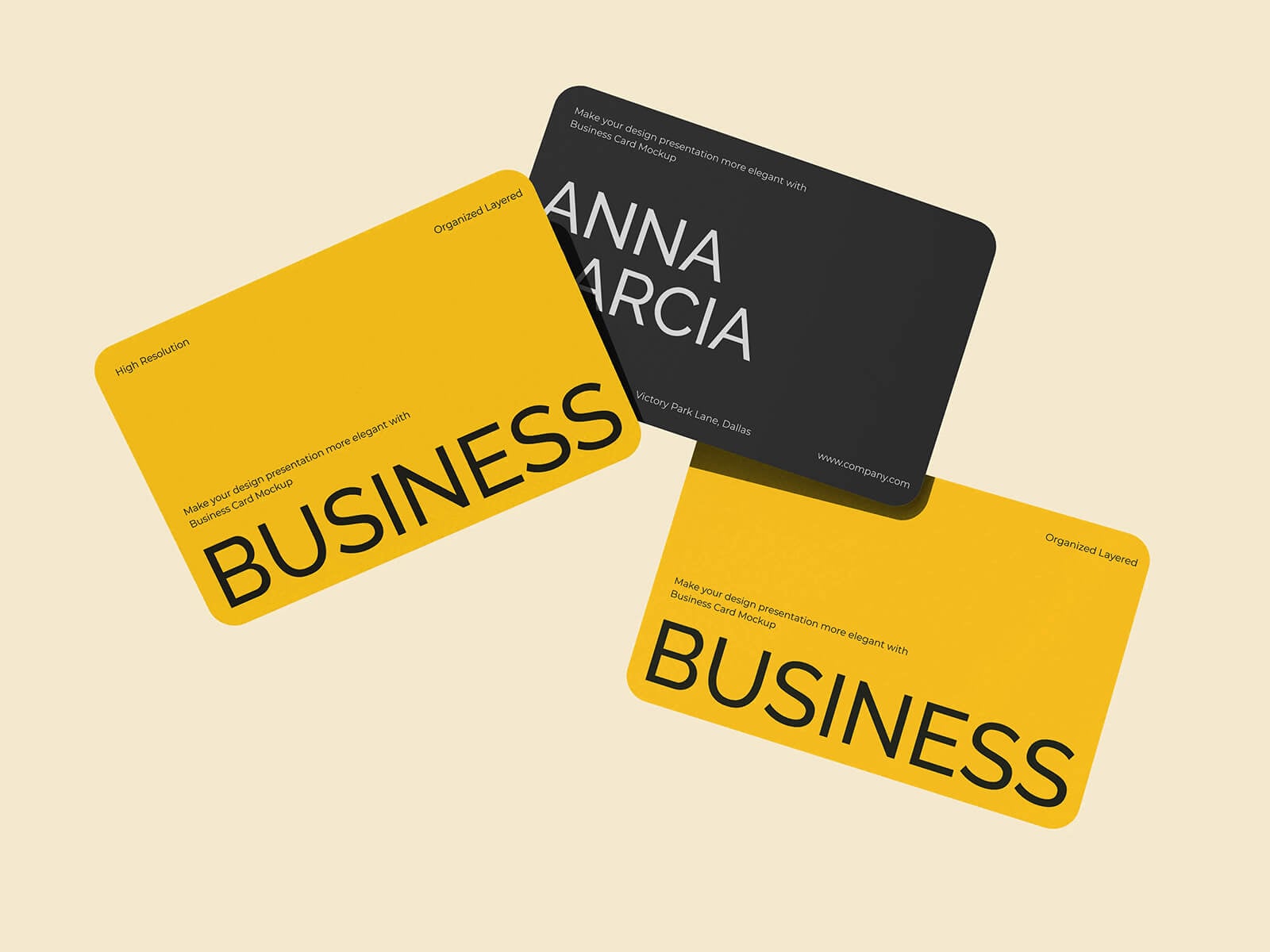 5 Free Professional Rounded Corners Business Card Mockup PSD Files Set
