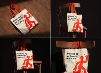 4 Free Canvas Tote Bag On chair Mockup PSD Files