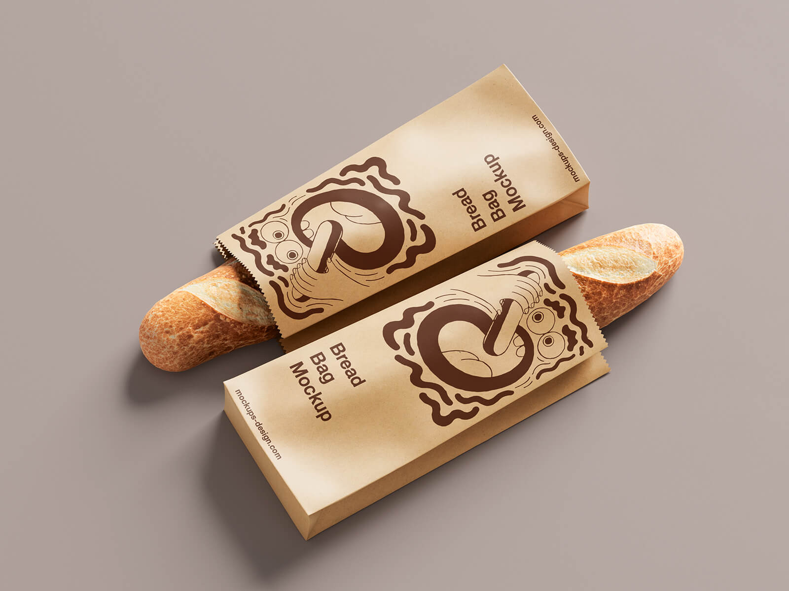 3 Free French Baguette Bread Paper Bag Mockup PSD