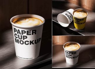 Free Lidless Paper Coffee Cup Mockup PSD Set