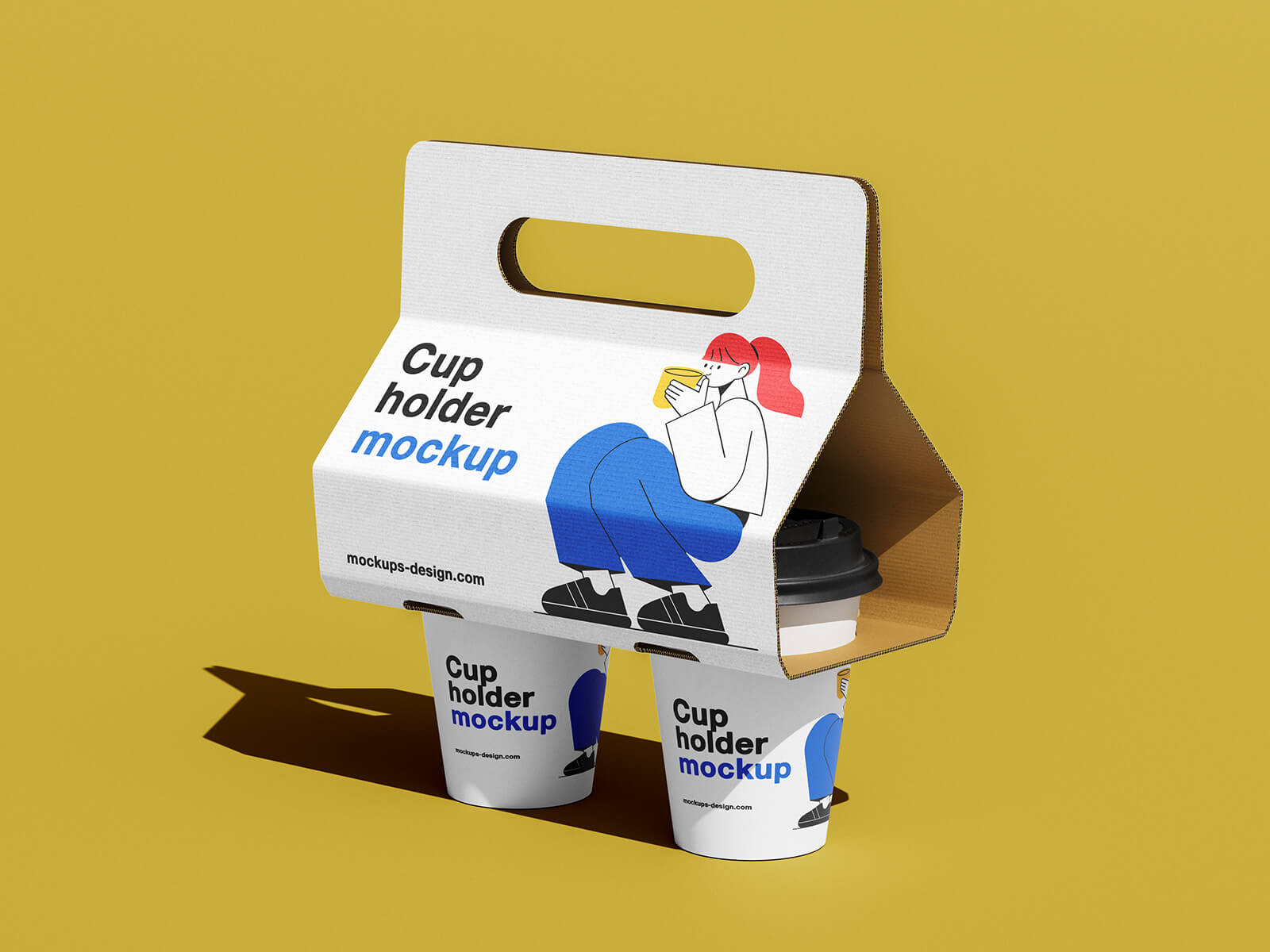 4 Free Corrugated Drink Holder with Handle Mockup PSD Set