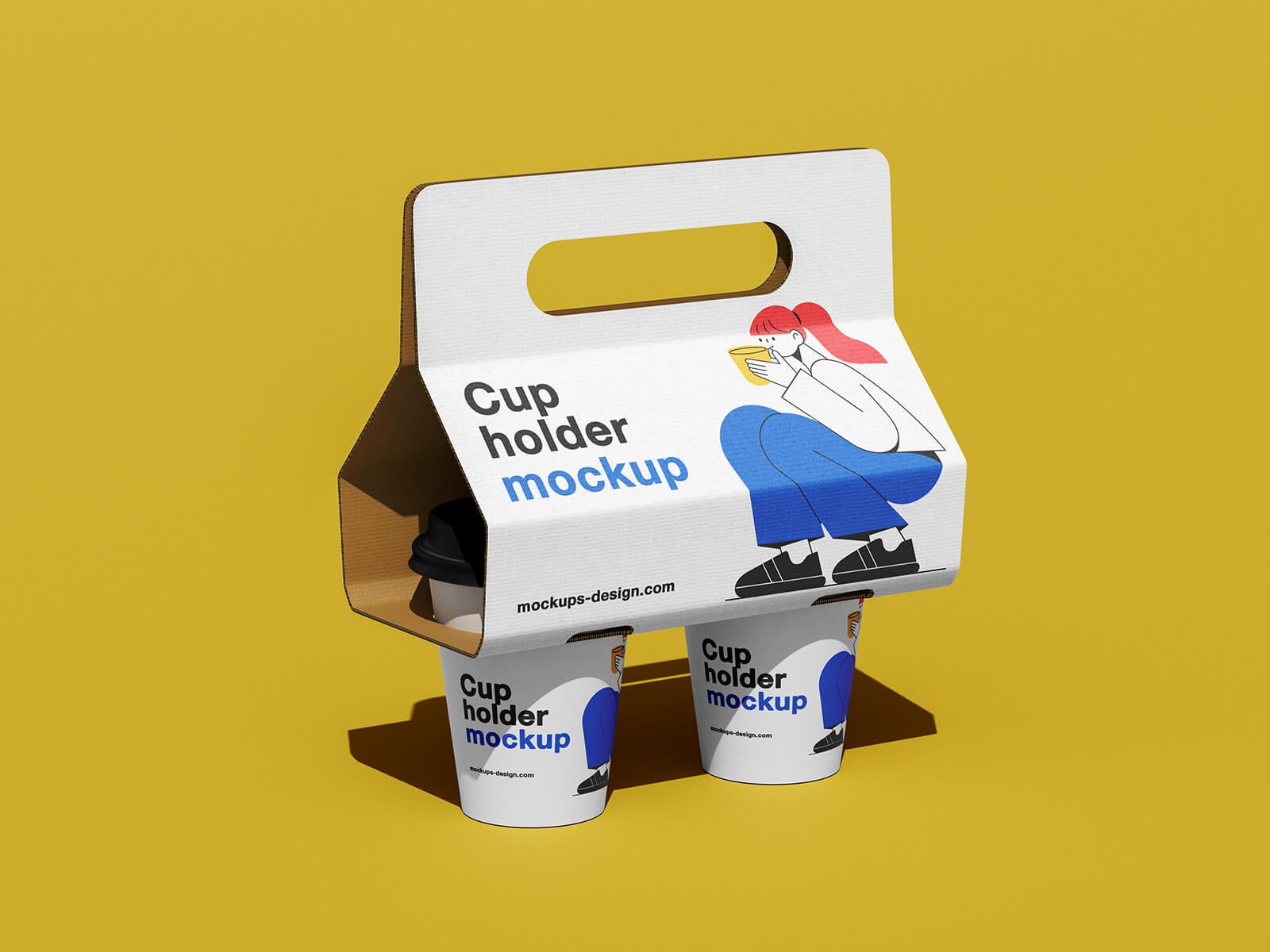 4 Free Corrugated Drink Holder with Handle Mockup PSD Set