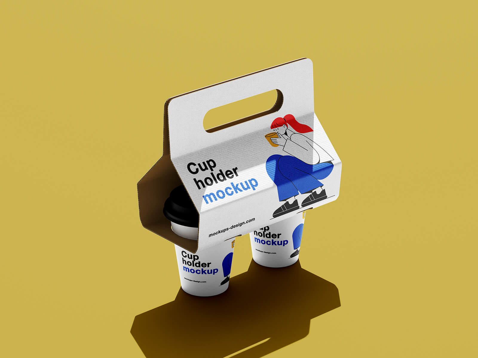 4 Free Corrugated Drink Holder with Handle Mockup PSD Set