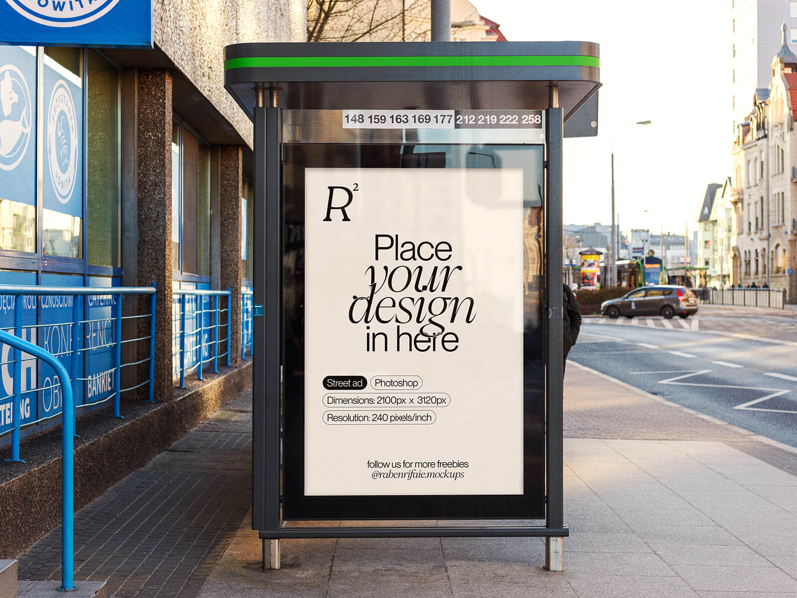 Free Bus Stop Poster Ad Mupi Mockup PSD
