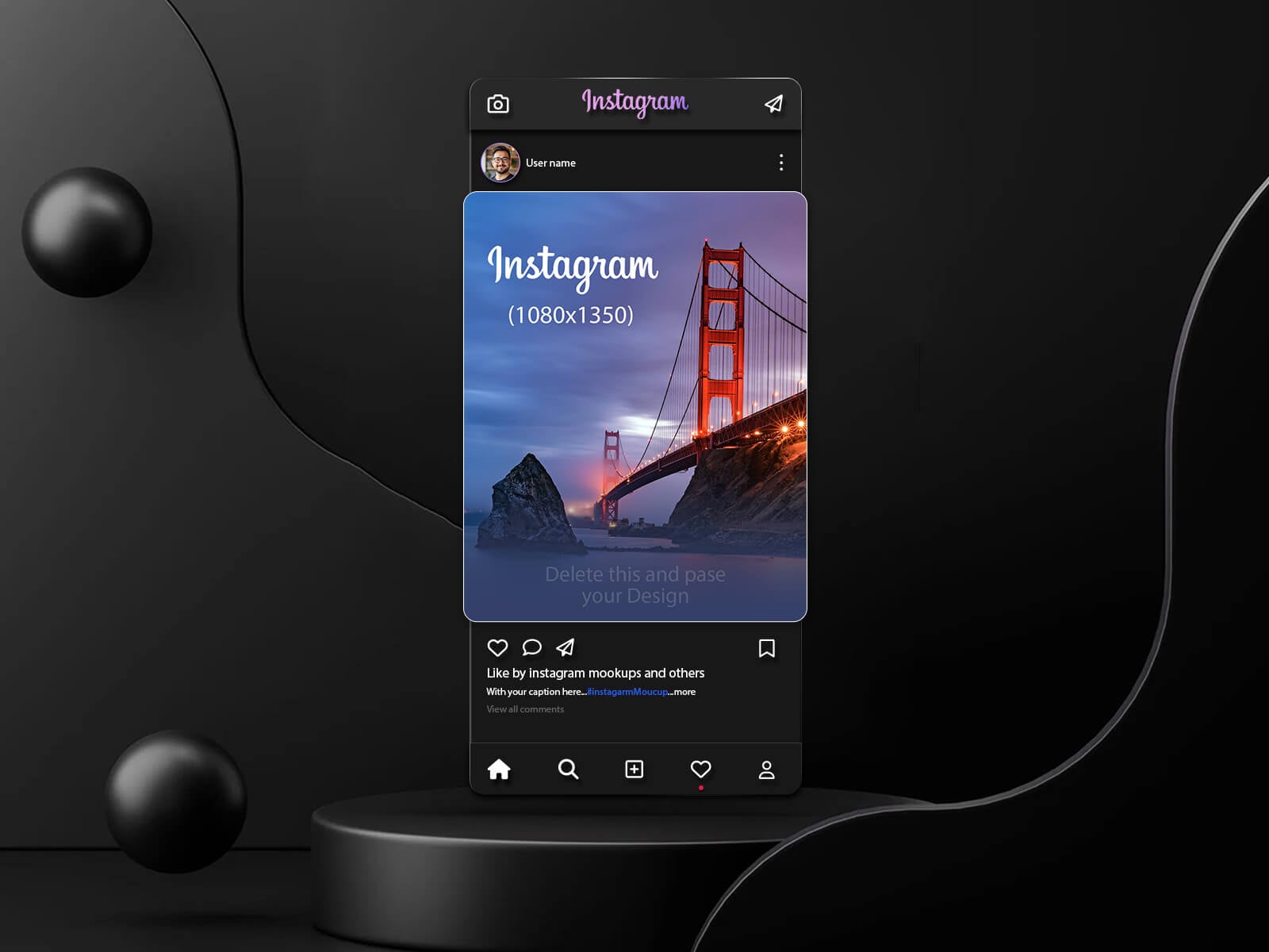 Free Dark Theme Instagram Post Mockup PSD
