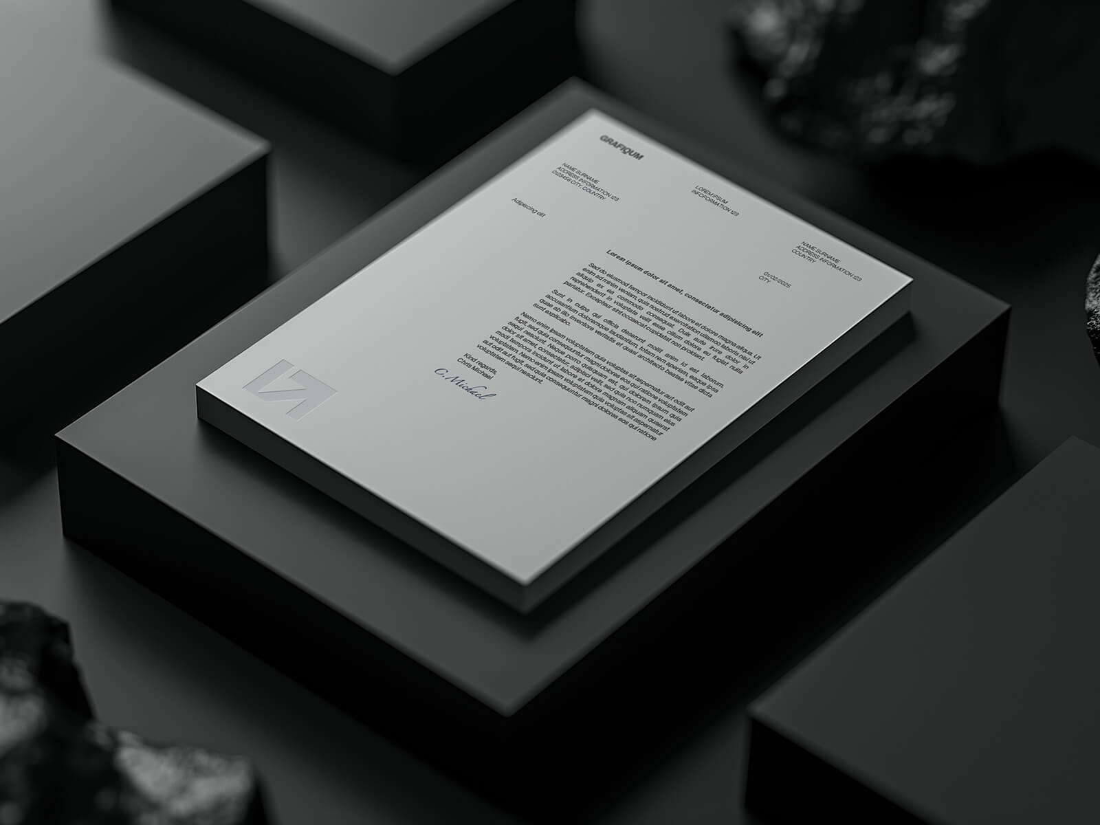 Free Dark Letterhead Mockup PSD