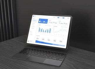 Free Dark iPad Pro With Keyboard Mockup PSD