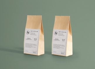 Free Dual Standing Kraft Paper Standing Bag Mockup PSD