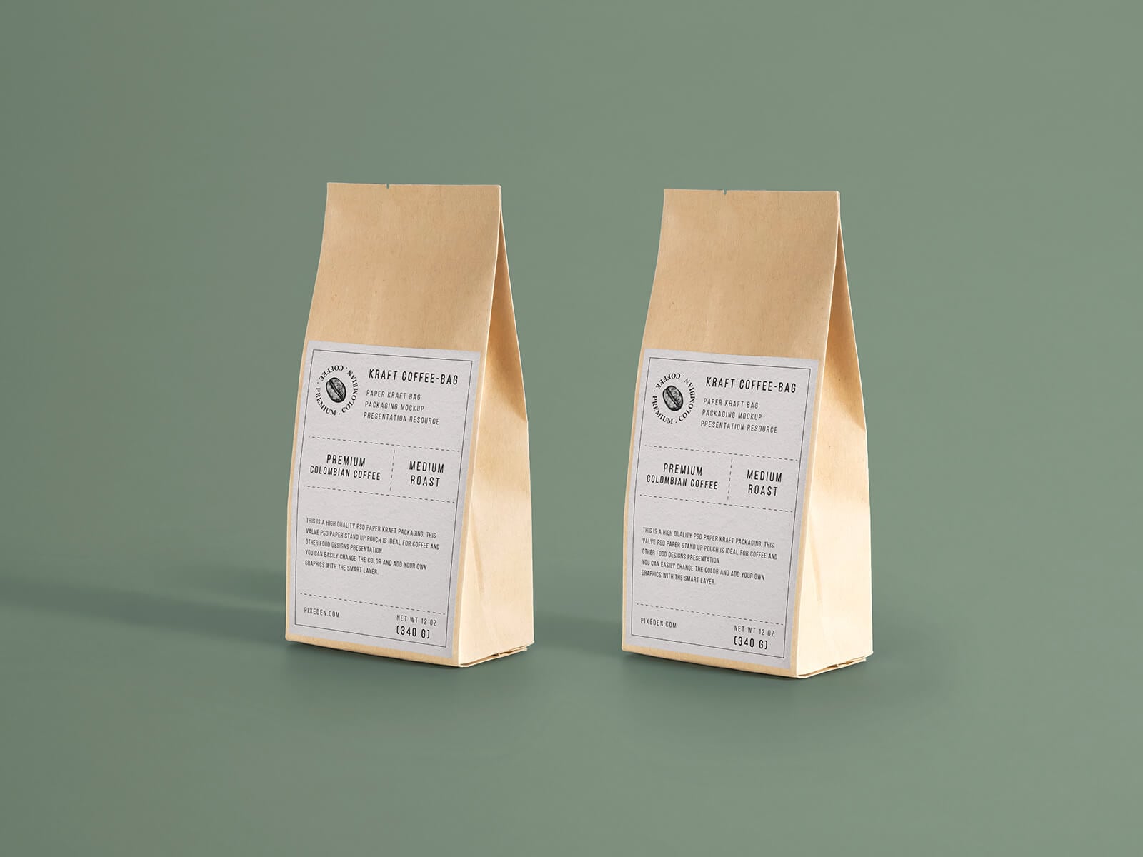 Free Dual Standing Kraft Paper Standing Bag Mockup PSD