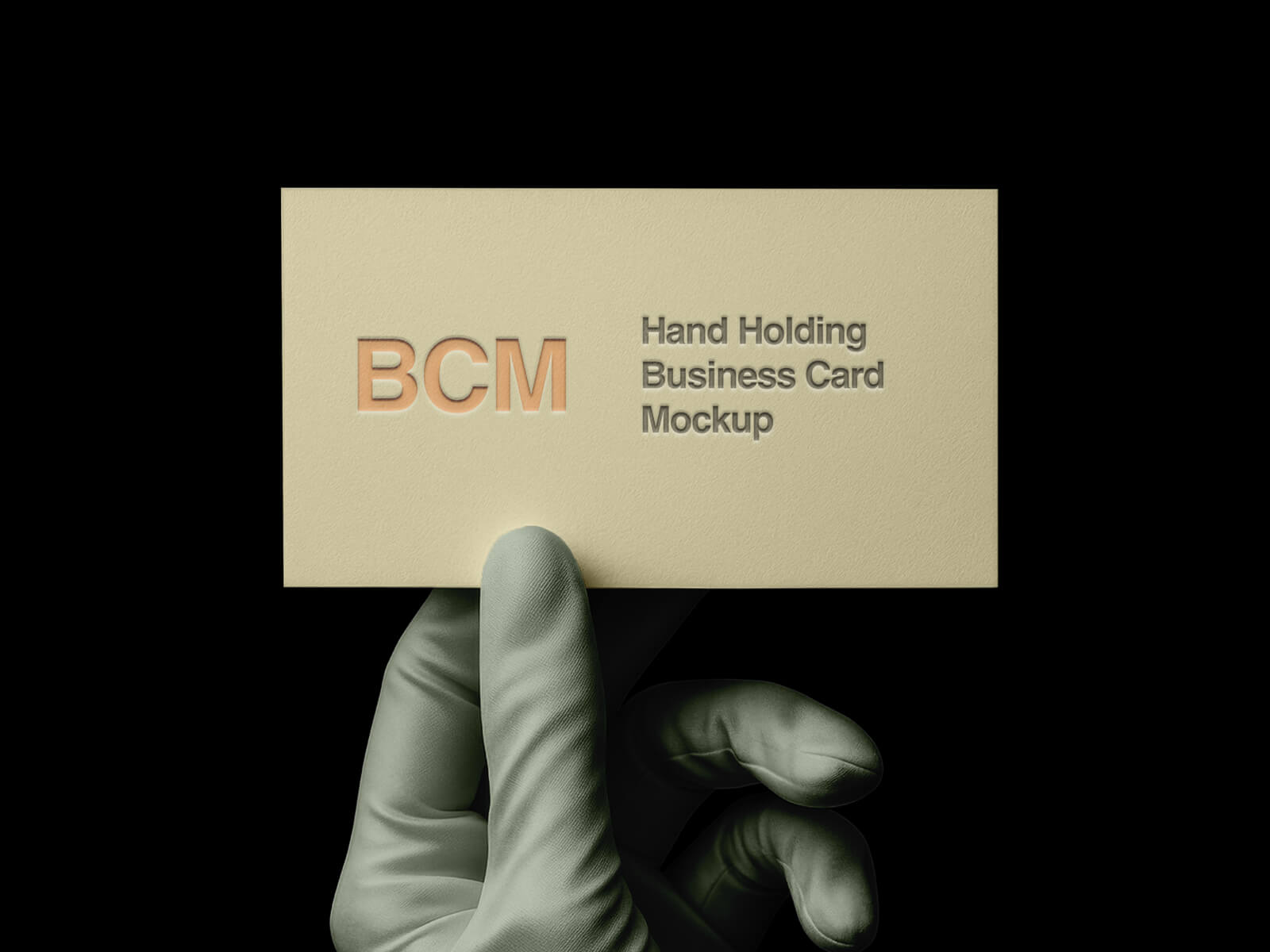 Free Gloved Hand Holding Business Card Mockup PSD