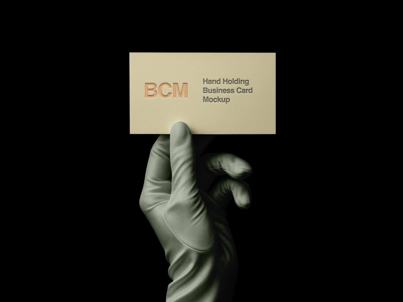 Free Gloved Hand Holding Business Card Mockup PSD