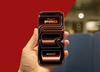 Free Hand Holding iPhone 17 Pro Mockup PSD