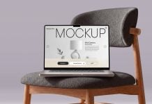 Free UHR MacBook Pro On Chair Mockup PSD