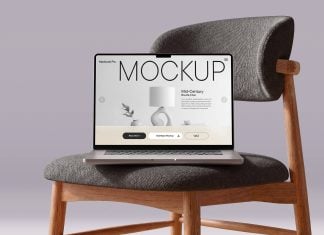 Free UHR MacBook Pro On Chair Mockup PSD