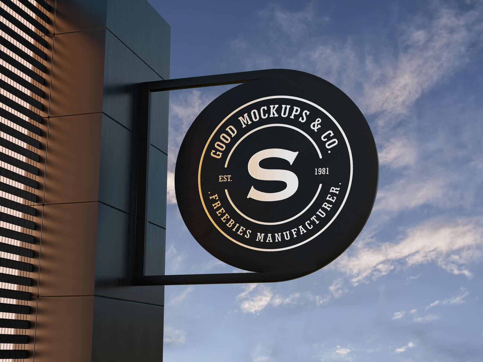 Free Office Building Round Sign Mockup PSD