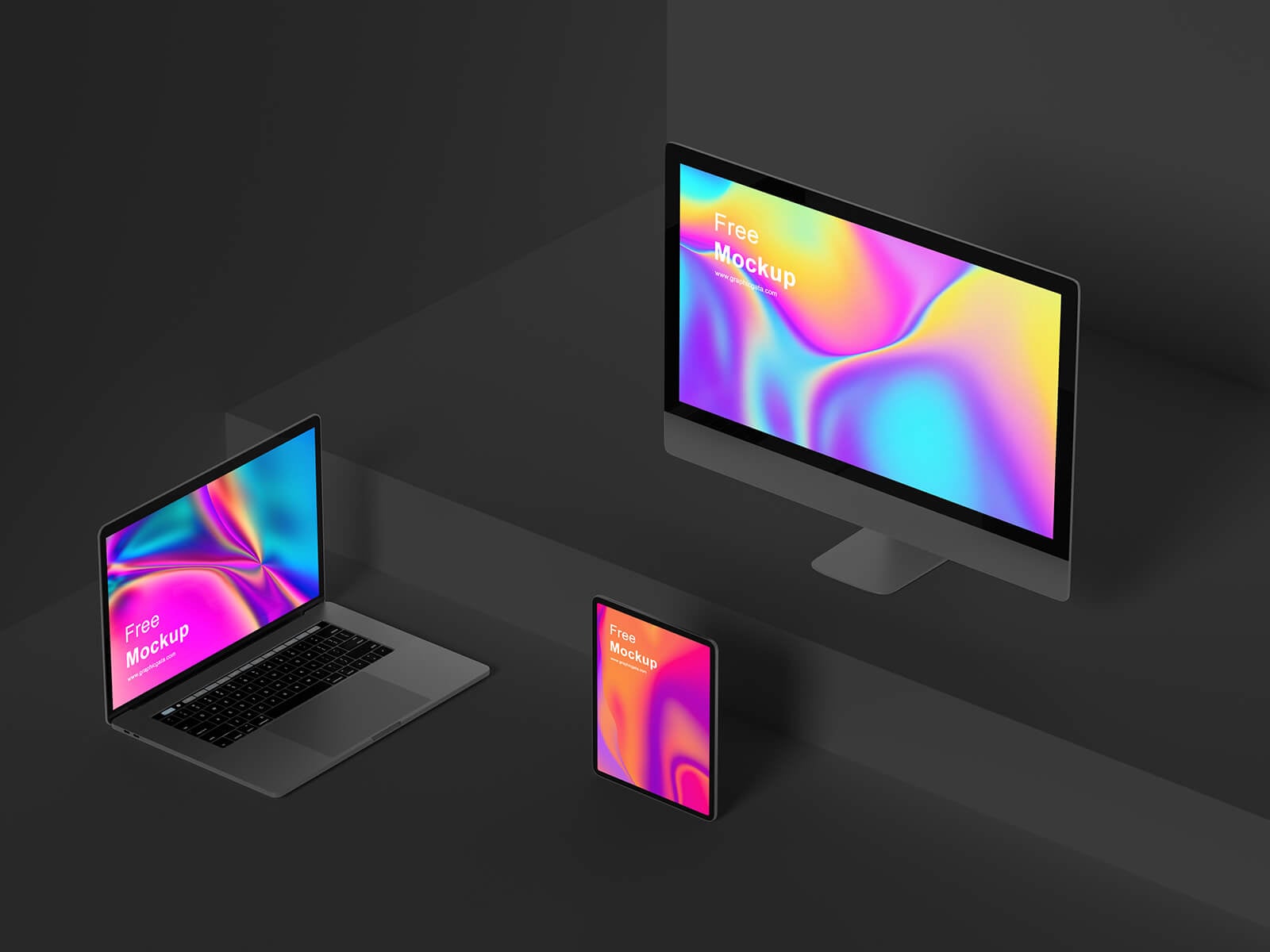 Free Premium Isometric Apple Devices Mockup PSD Set
